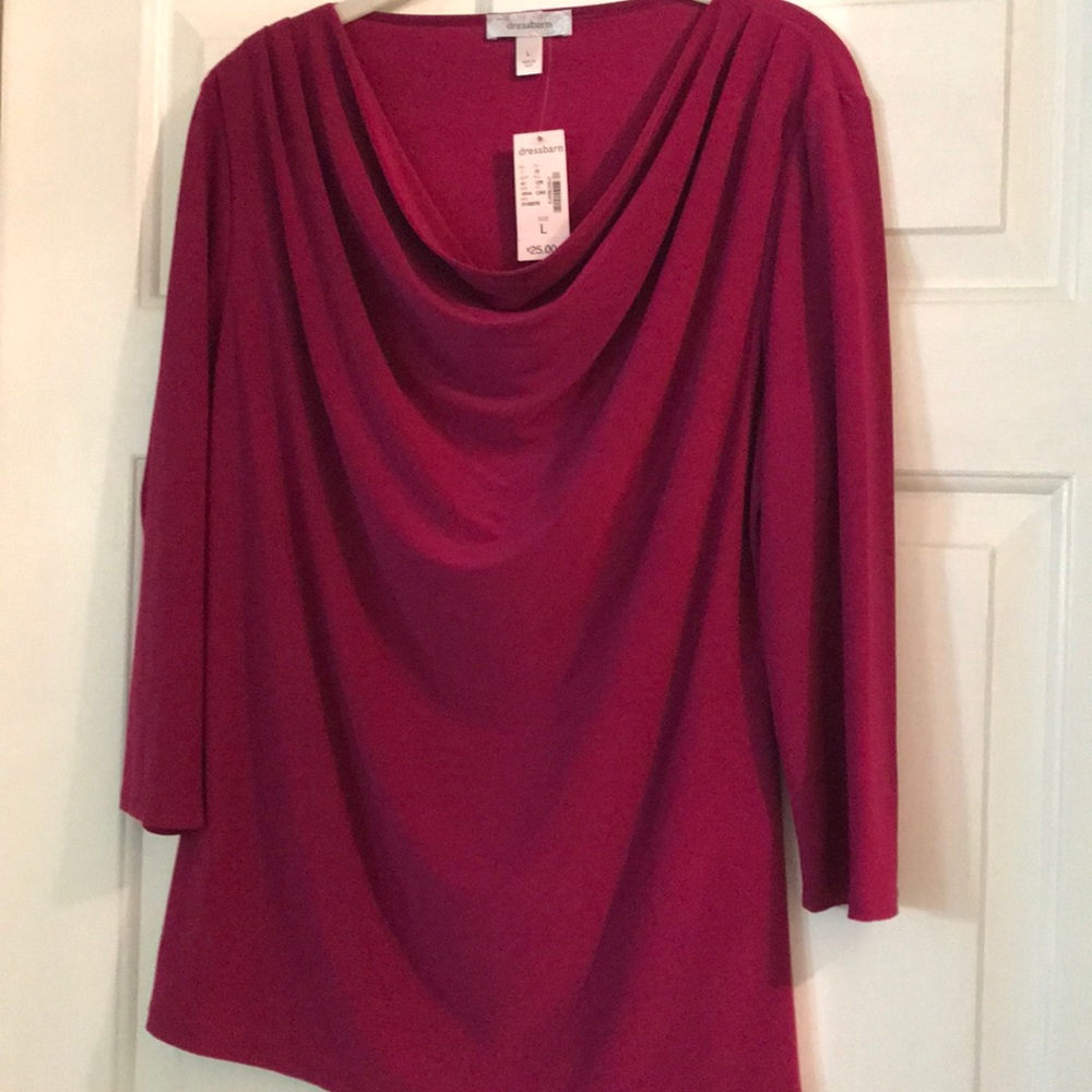 NWT Dress Barn 3/4 length Fuschia drape front top